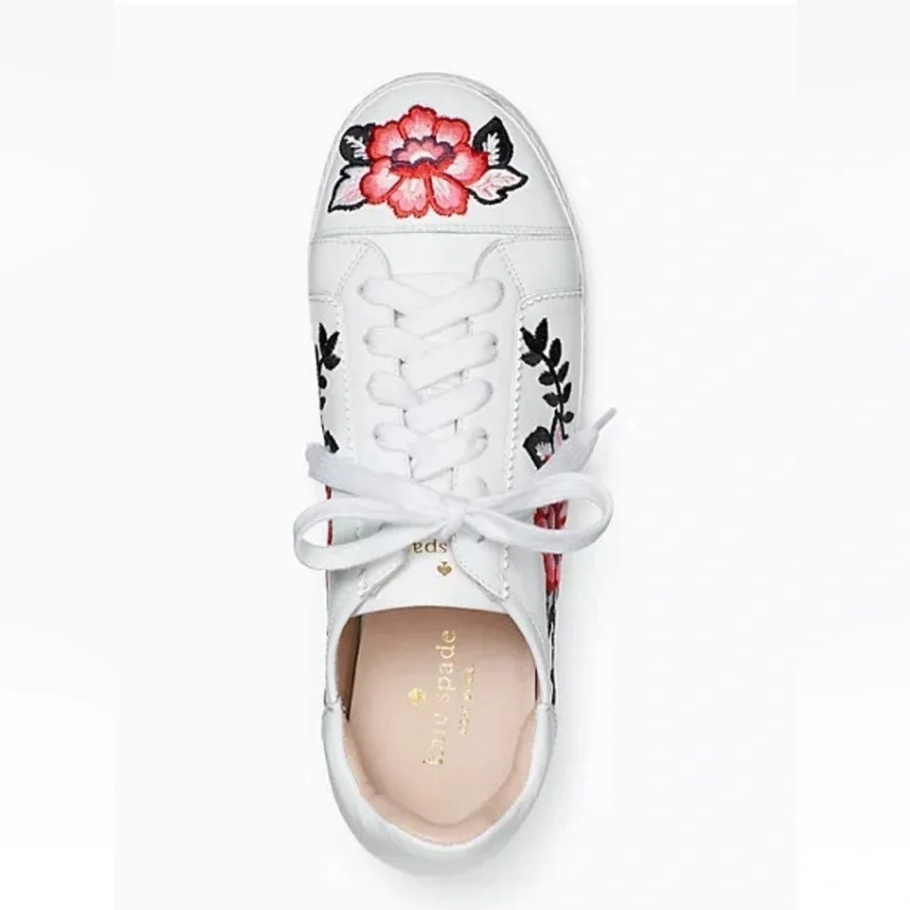 KATE SPADE EVERHART FLORAL LEATHER SHOES EMBROIDERED WHITE SNEAKERS SIZE 9.5
